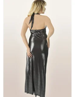 langes Wetlook-Kleid M/1070 silber