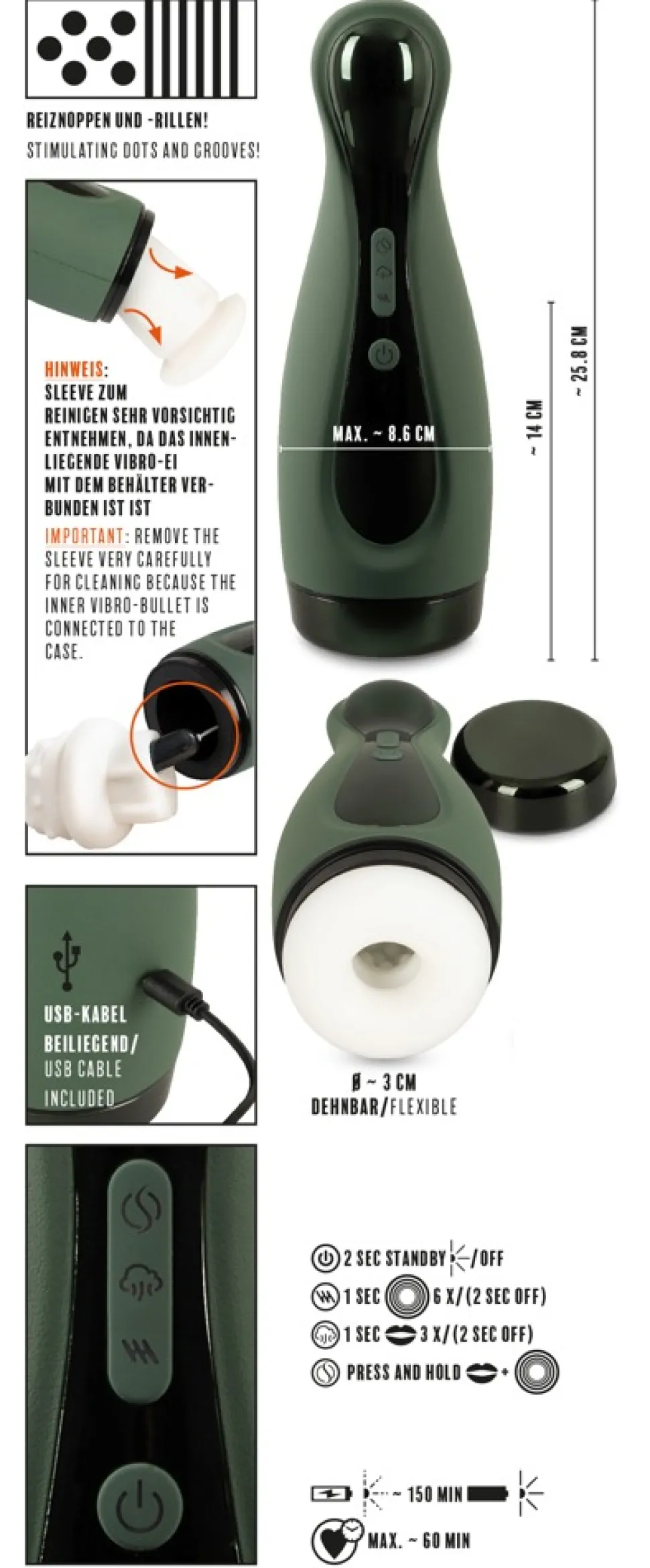 Masturbator „2 Functions“ - saugt und vibriert