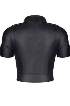 Mattlook Top mit Reißverschluss aus elastischem, weichen Kunstleder