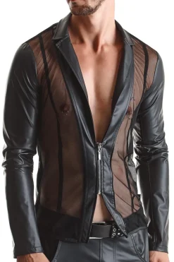 Mesh-Wetlook Jacke schwarz