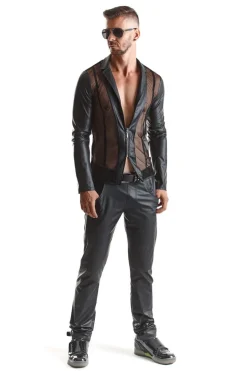 Mesh-Wetlook Jacke schwarz