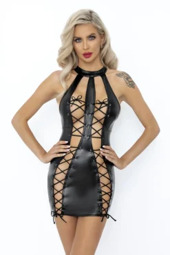 Minikleid im Wetlook mit Schnürung