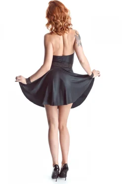 Minikleid mit freiem Oberteil, Reißverschluss und an der Taille mit Goldapplikationen