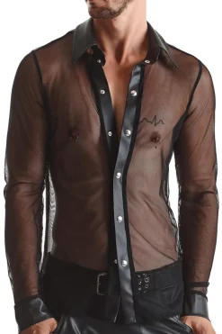 Netz-Wetlook Hemd Stehkragen Slim-Fit