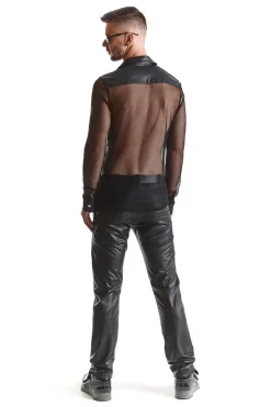 Netz-Wetlook Hemd Stehkragen Slim-Fit