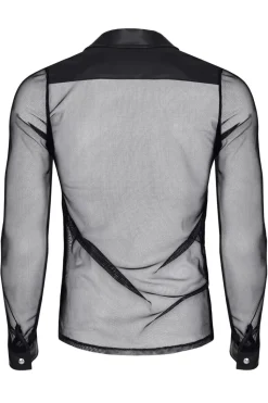 Netz-Wetlook Hemd Stehkragen Slim-Fit