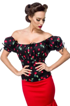 Oberteil mit Kirschenmuster schulterfrei