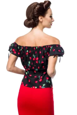Oberteil mit Kirschenmuster schulterfrei