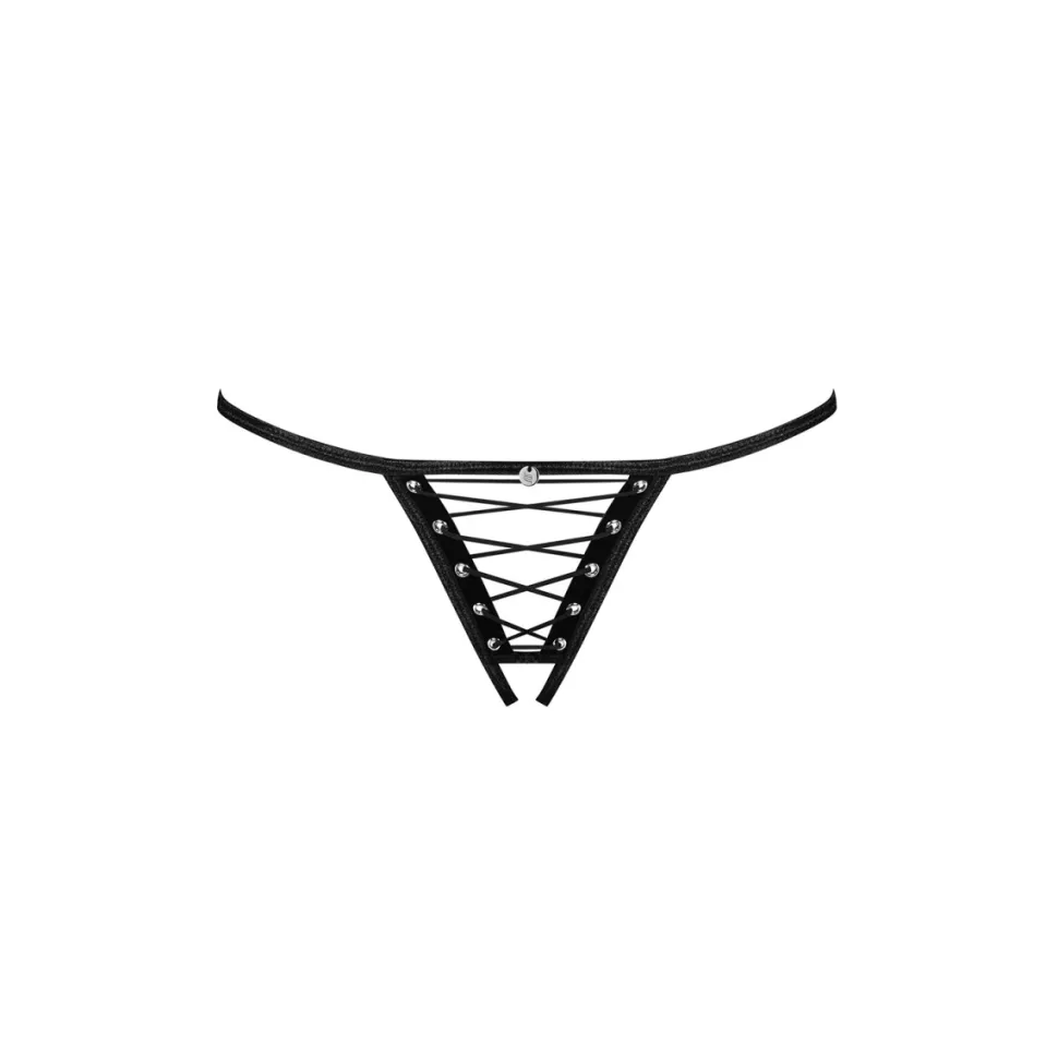 Ouvert String mit Riemchen Metallösen Samt