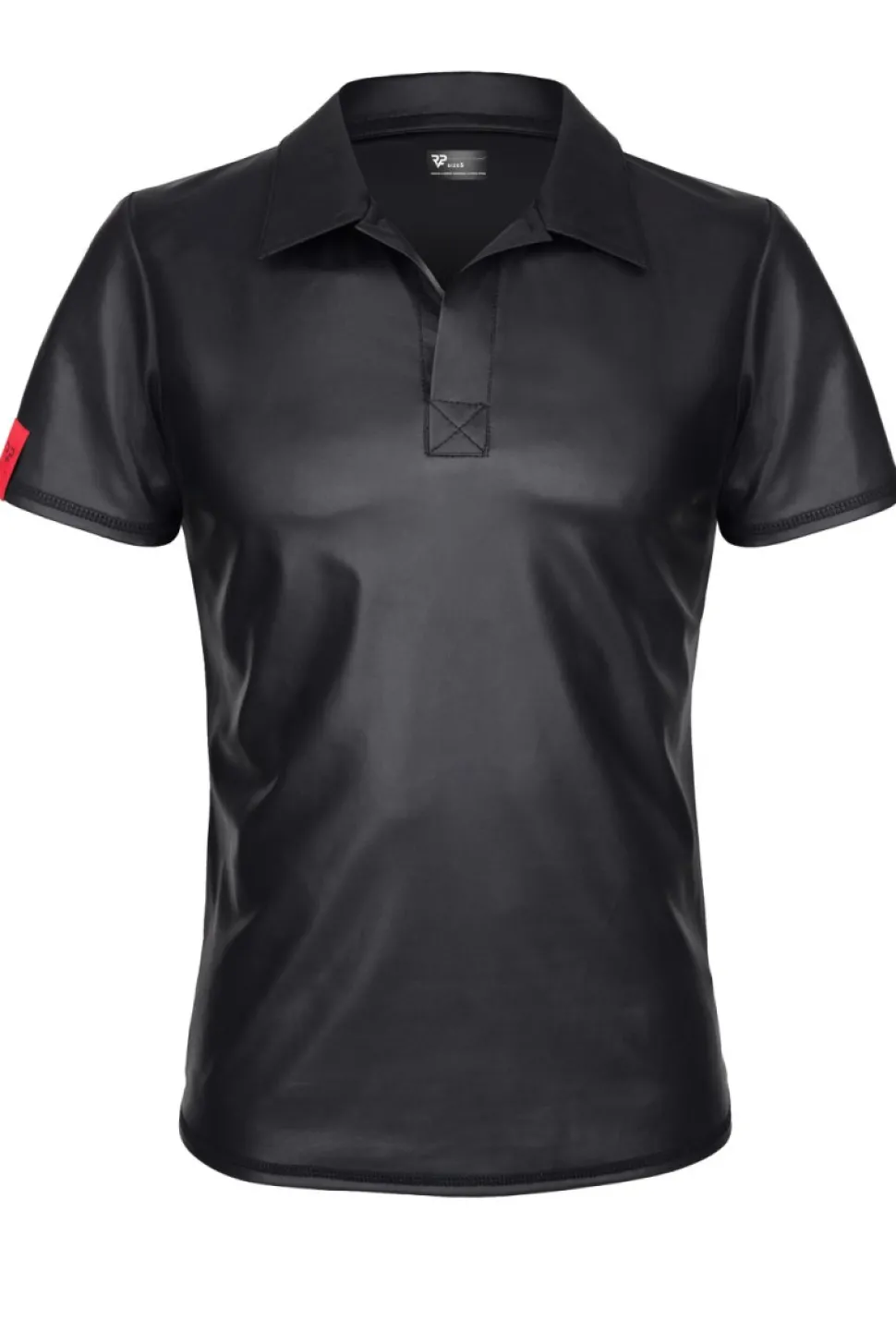 Polo Shirt aus dehnbarem Wetlook Kragen Ziernähte