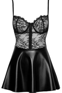 Powerwetlook Minikleid mit zarter Spitze