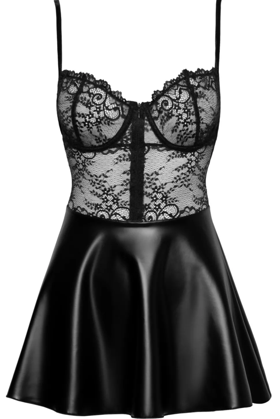 Powerwetlook Minikleid mit zarter Spitze