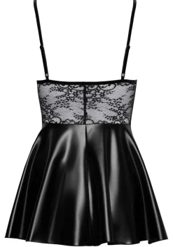 Powerwetlook Minikleid mit zarter Spitze