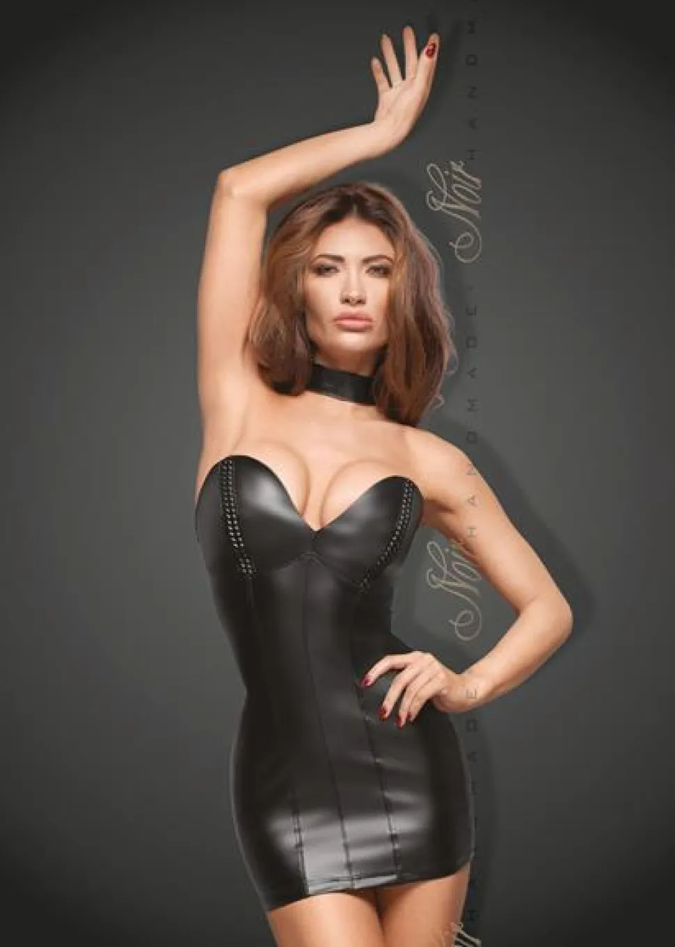 Powerwetlook Minikleid mit Ecoleather Cups F172 schwarz