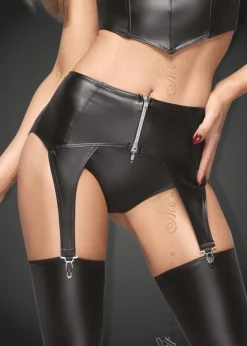 Powerwetlook Strapsgürtel mit silbernem Zipper schwarz