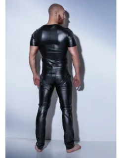 Powerwetlook-Shirt mit verstellbarem Harness aus Eco-Leather
