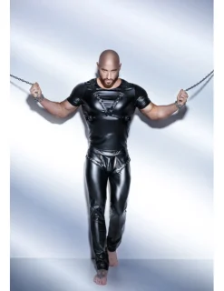 Powerwetlook-Shirt mit verstellbarem Harness aus Eco-Leather
