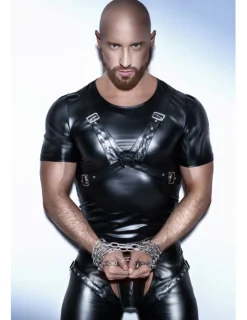 Powerwetlook-Shirt mit verstellbarem Harness aus Eco-Leather