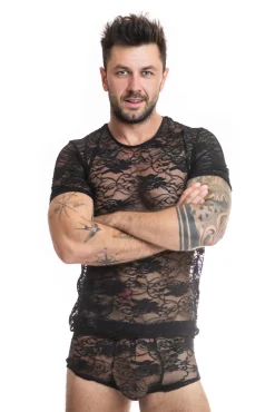 Romance T-Shirt aus Spitze in Schwarz