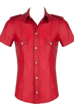 Rotes Wetlook Hemd im Slim-Fit