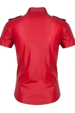 Rotes Wetlook Hemd im Slim-Fit