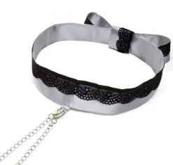 Satin Halsband mit Nippelklemmen silber