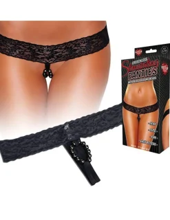 Schwarze Spitzen-Panty – ouvert, mit stimulierender Perlenkette