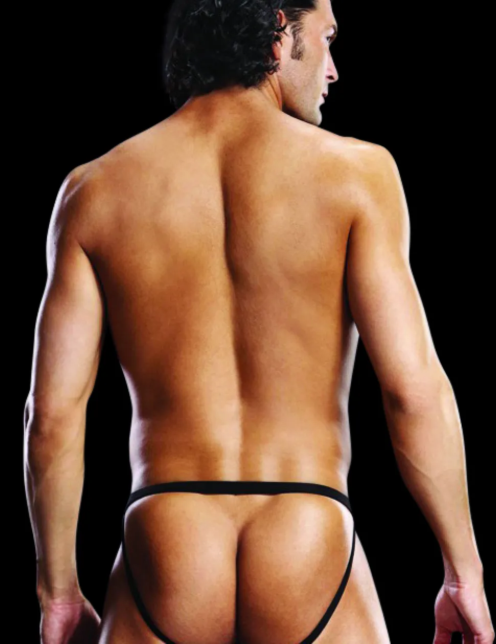 Schwarzer Jock Strap Tanga mit Metallringen