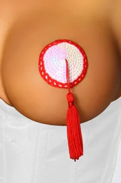 Selbstklebender Pailletten Nipple Patch mit Quaste, wiederverwendbar