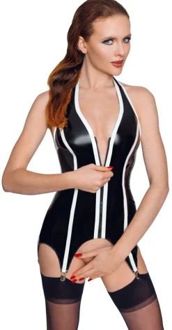 Strapshemd aus Lack Wetlook gestreift