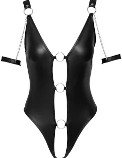 Stringbody overt im edlen Mattlook mit 2-Fesselriemen offener Front mit dekorativen Ringen