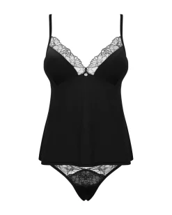 Top und Panties Set in schwarz mit Spitze