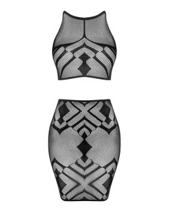 Top und Rock Set aus Netz in schwarz