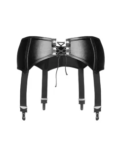 Trendiger Wetlook-Strapsgürtel mit Schnürung in schwarz