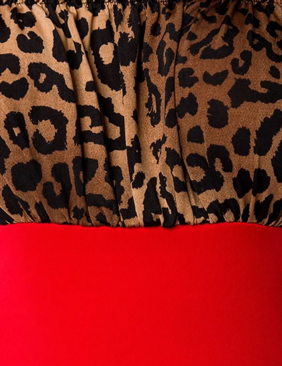 Vintage Kleid in rot mit Leo- Muster