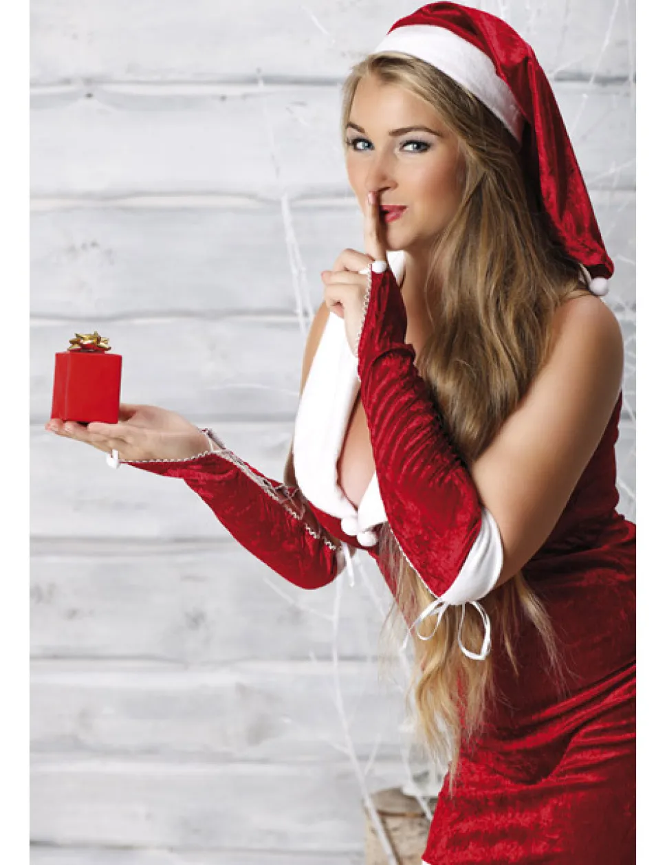 Weihnachtskleid Snow White mit Armstulpen & Mütze rot