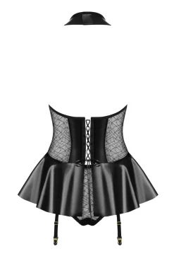 Wetlook Corset & Thong schwarz