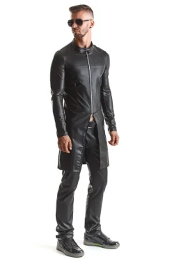 Wetlook Herren Mantel schwarz