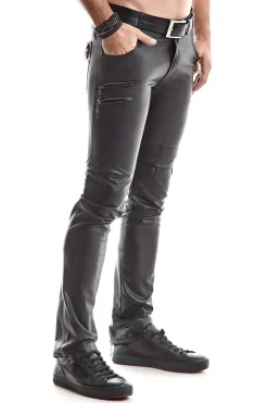 Wetlook Herren-Hose Slim-Fit Schnürrungen, Reißverschlüssen