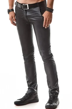 Wetlook Herren-Hose Slim-Fit Gürtelschnallen