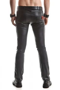 Wetlook Herren-Hose Slim-Fit Gürtelschnallen