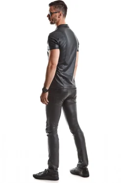 Wetlook Herren-Hose Slim-Fit Gürtelschnallen