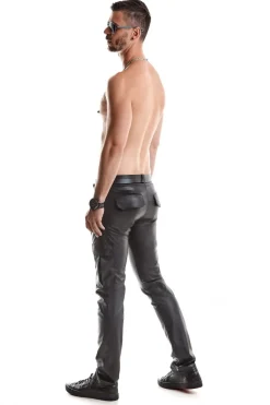 Wetlook Herren-Hose Slim-Fit Gürtelschnallen