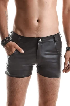 Wetlook Herren-Shorts Slim-Fit Gürtelschnallen