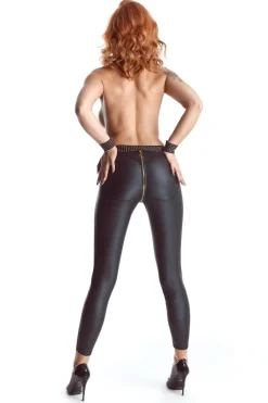 Wetlook Leggings mit goldenen Details und langem Reißverschluss