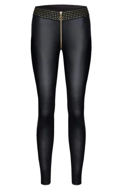 Wetlook Leggings mit goldenen Details und langem Reißverschluss
