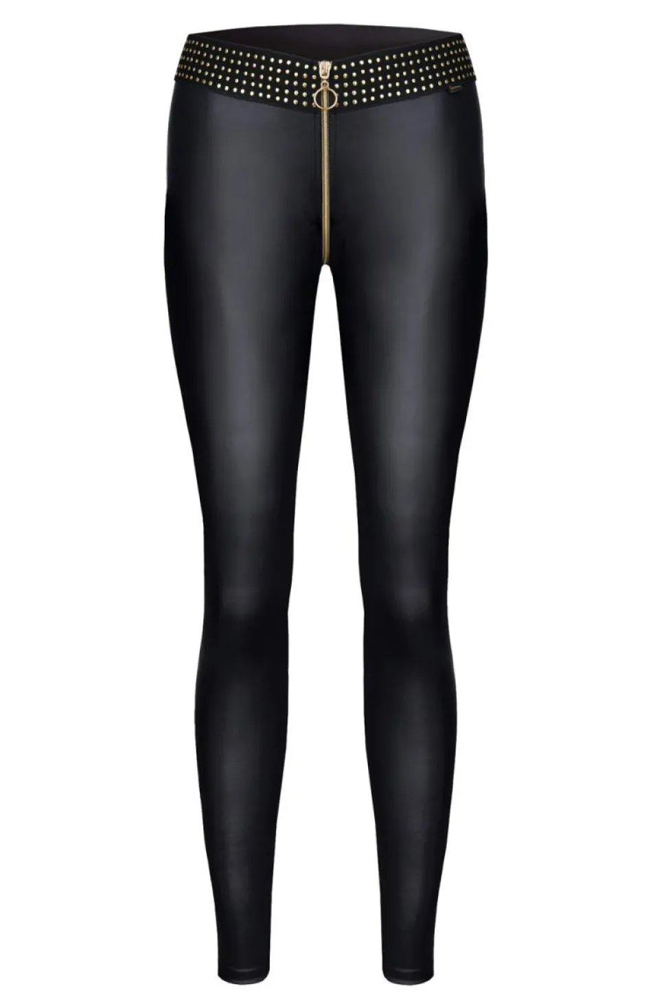 Wetlook Leggings mit goldenen Details und langem Reißverschluss