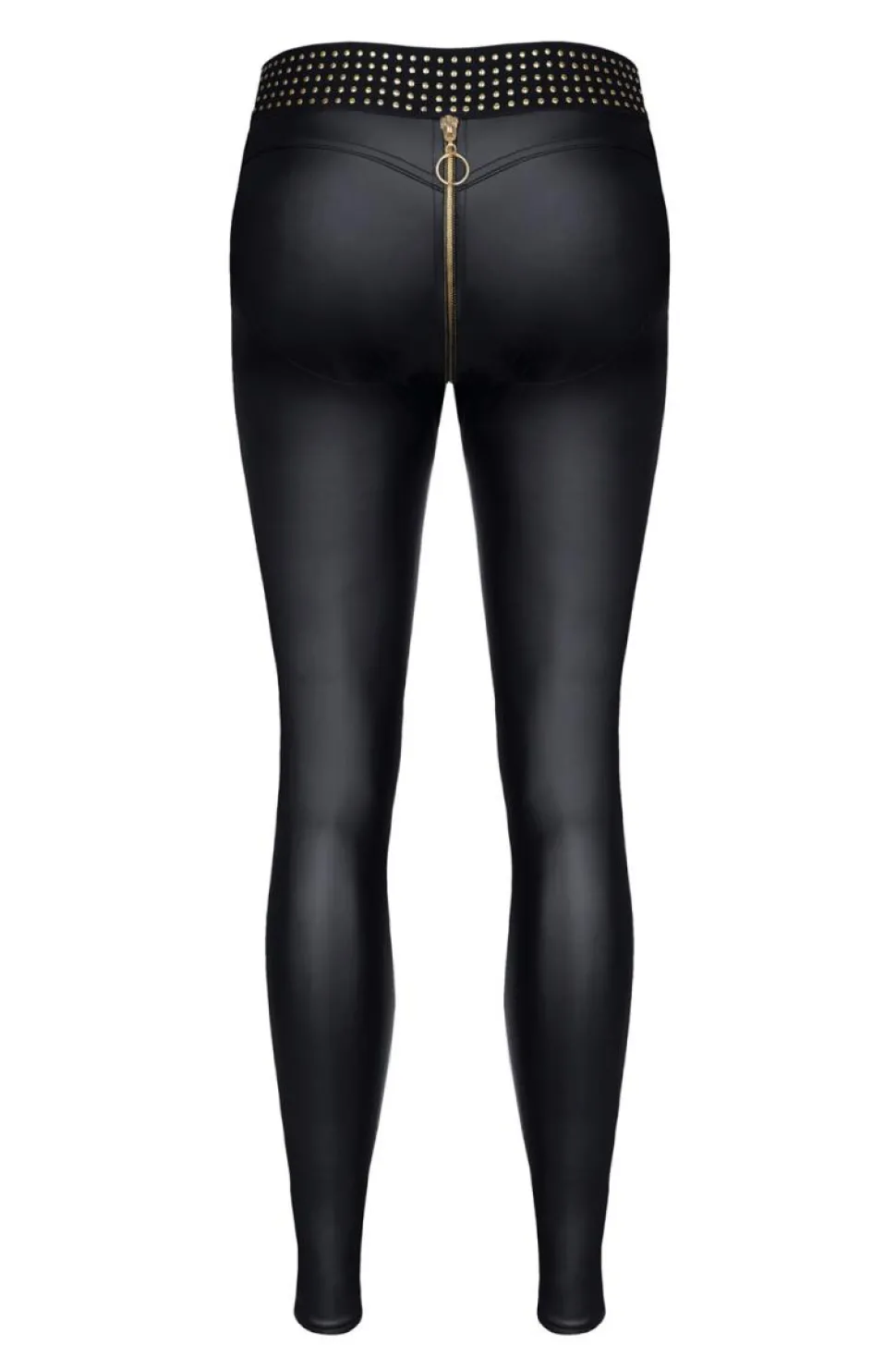 Wetlook Leggings mit goldenen Details und langem Reißverschluss