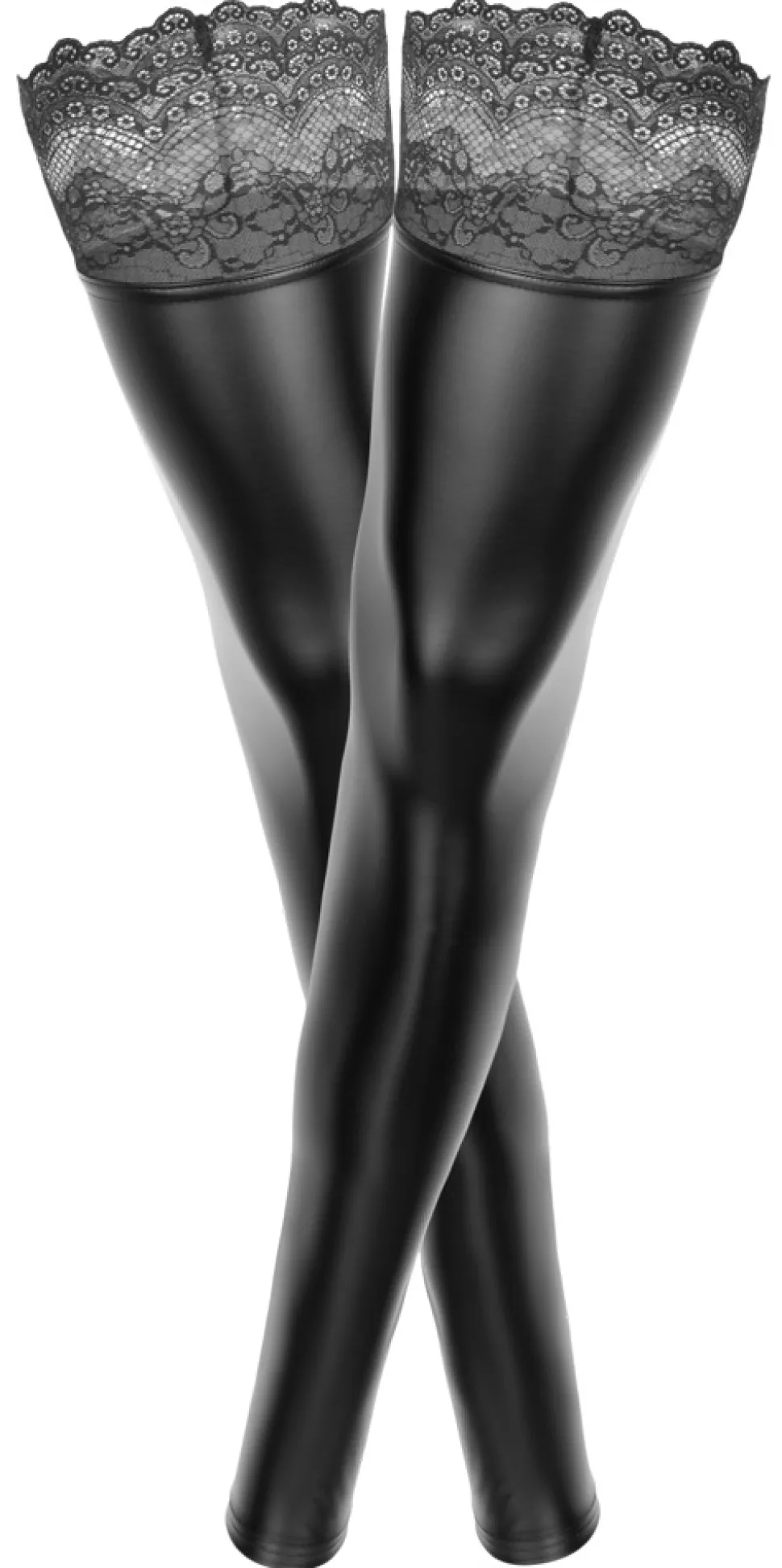 Wetlook Overknees Plus Size Spitzenabschluss