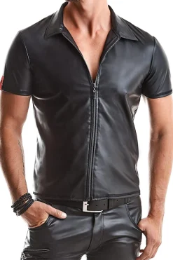 Wetlook Polo-Shirt mit Reißverschluss und feinen Details